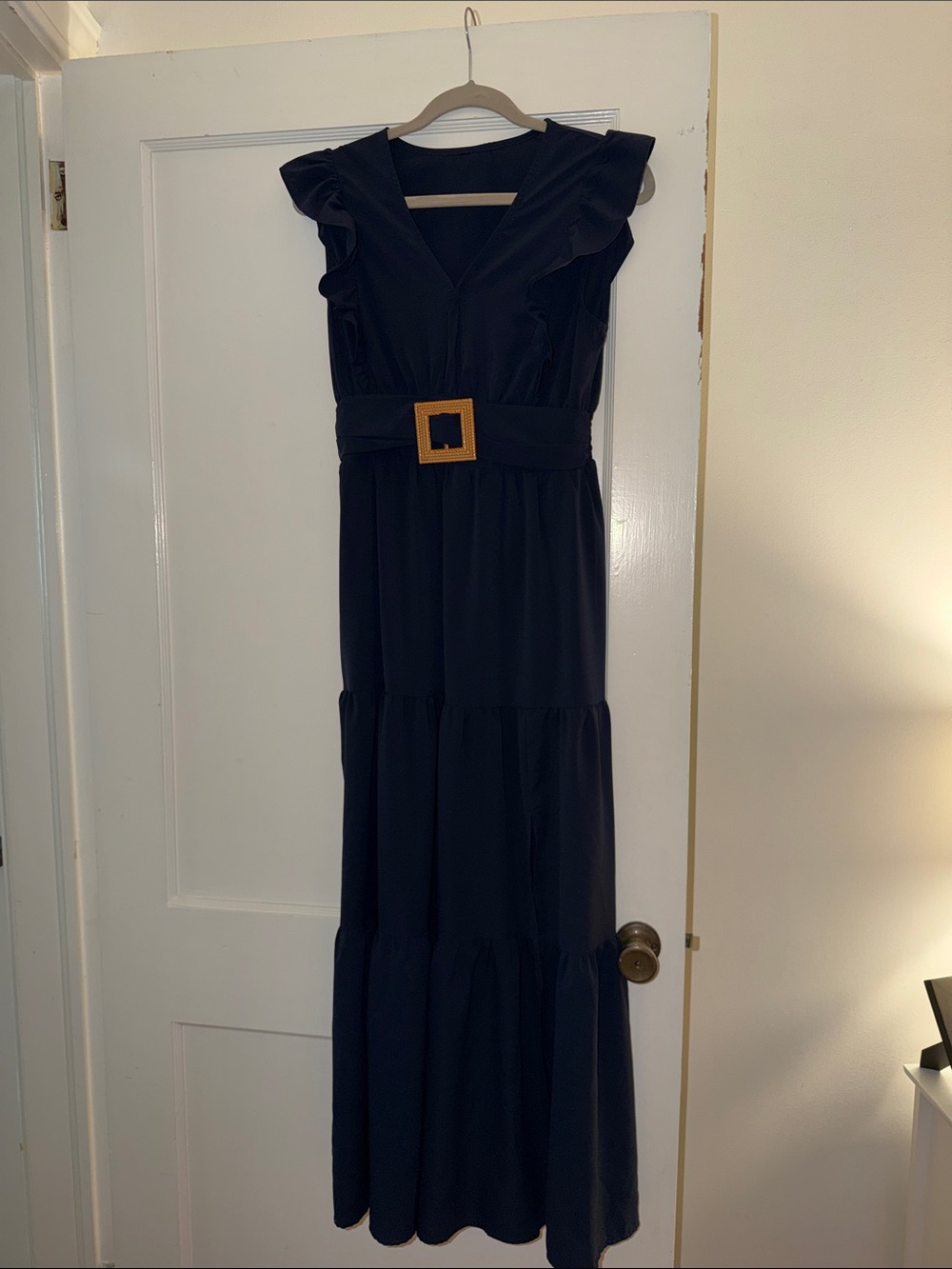 J. Crew Navy Maxi Dress with Belted Square Buckle